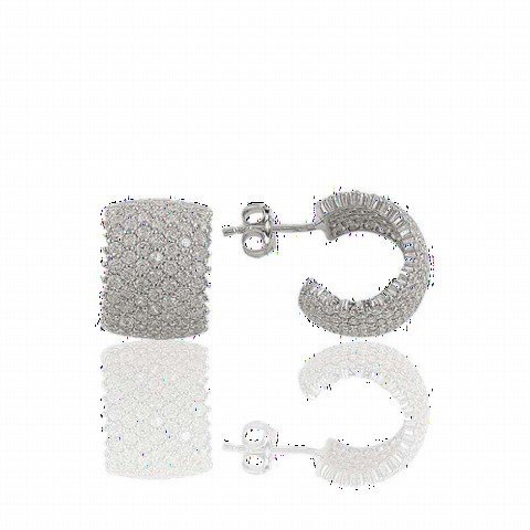 Earrings - Seven Rows of White Stone Women's Silver Earrings 100347262 - Turkey