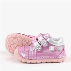 Genuine Leather Pink Shiny First Step Baby Girls Shoes 100316949