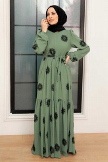 Clothes - Almond Green Hijab Dress 100341517 - Turkey