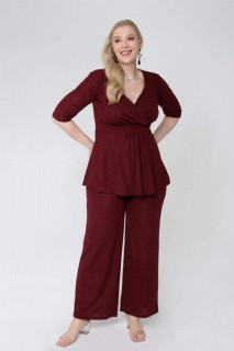 Woman Clothing - Plus Size Silvery Evening Dress Trousers Blouse 2 Piece Suit 100276724 - Turkey