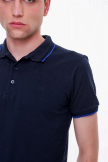Men's Navy Blue Basic Polo Neck No Pocket Dynamic Fit Comfortable Fit T-Shirt 100350581