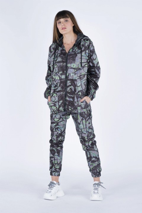 Lingerie & Pajamas - Women's Digital Printed Raincoat Tracksuit Set 100326367 - Turkey