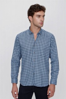 Men Clothing - قميص رجالي بجيب ذو قصة عادية ومريح ومريح بلون أزرق ميلانج 100351017 - Turkey