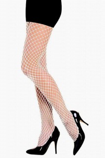 Pantyhose - Women's White Fishnet Tights With Elastic Waist 100327356 - Turkey