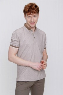 Men's Beige Mercerized Printed Dynamic Fit Comfortable Cut Buttoned Collar T-Shirt 100351411