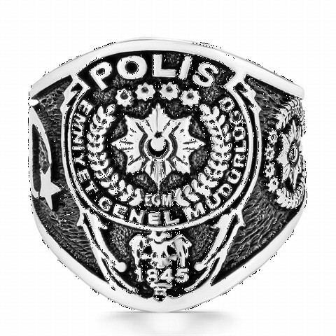 Police Crest Turkish Patterned Silver Men's Ring 100348866
