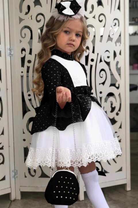 Girl Clothing - فستان بناتي مزين بالدانتيل مع تاج أسود 100327091 - Turkey