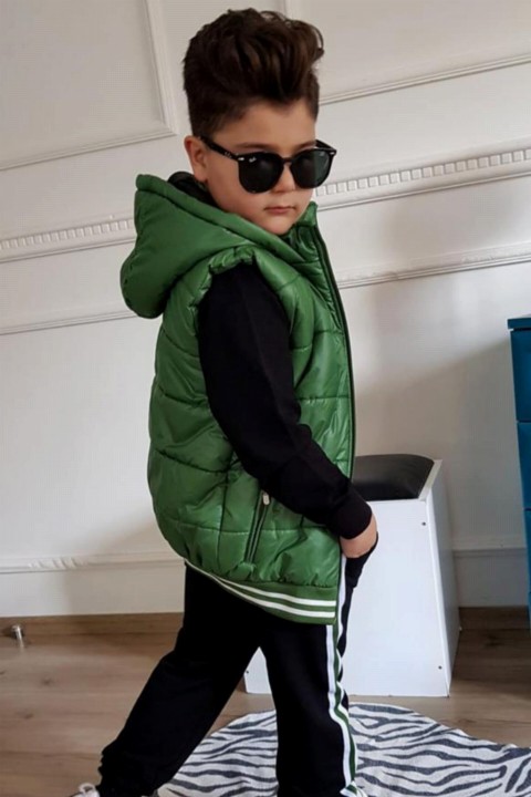 Boy Green Inflatable Vest Striped Tracksuit 100327066