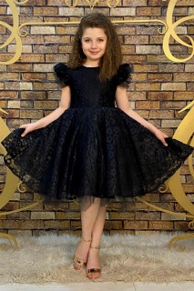 Evening Dress - Rock mit Blumenstickerei für Mädchen, schwarzes Abendkleid aus flauschigem Tüll 100328407 - Turkey
