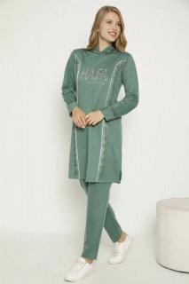 Pajamas - طقم بدلة رياضية بقلنسوة بتفاصيل من الأحجار للسيدات 100325568 - Turkey