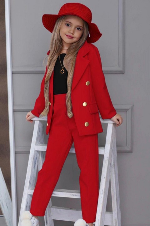 Girls' Blazer Jacket, Straw Hat and Necklace, 5 Pieces Red Bottom Top Set 100327431