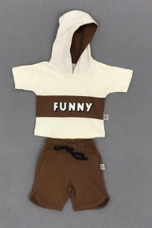 Baby Boy Funny Striped Hooded Double Pocket Brown Bottom Top Set 100327581