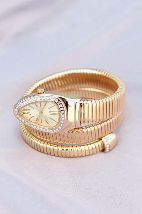 New Season Roman Numeral Gold Color Stone Snake Model Women's Watch 100326501