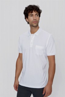 T-Shirt - تي شيرت رجالي أبيض سادة سادة 100٪ قطن بقصة واسعة وأكمام قصيرة ورقبة بولو 100350929 - Turkey