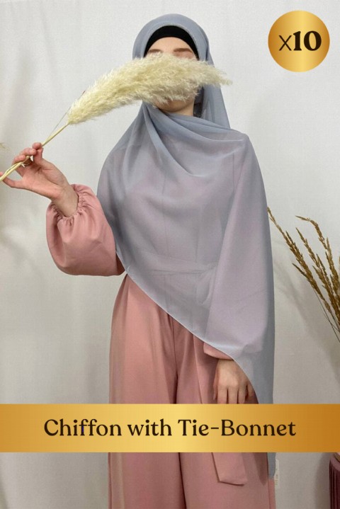 Woman Bonnet & Hijab - Chiffon with Tie-Bonnet - 10 pcs in Box 100352673 - Turkey
