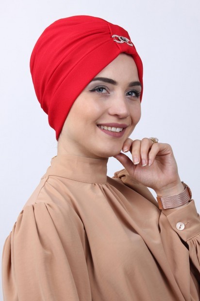 Woman Bonnet & Turban - Bonnet Double Face à Boucle Rouge - Turkey