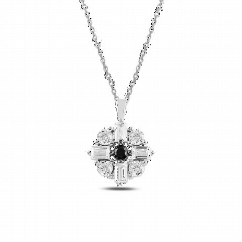 Necklaces - Black Zircon Stone Silver Necklace 100346886 - Turkey