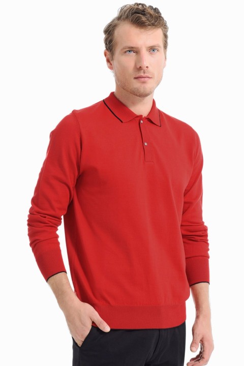 Men's Red Dynamic Fit Basic Polo Neck Knitwear Sweater 100345164