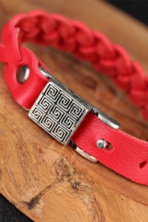 Red Color Knitted Pattern Labyrinth Accessory Leather Men's Bracelet 100318843