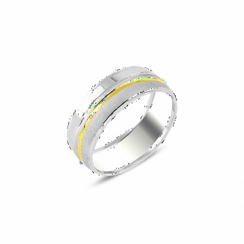 Plain Silver Wedding Ring With Stripe Pattern 100347203