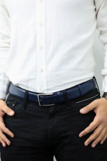 Belt - حزام رجالي جلد كحلي كلاسيكي من - 3،5 سم 100345957 - Turkey