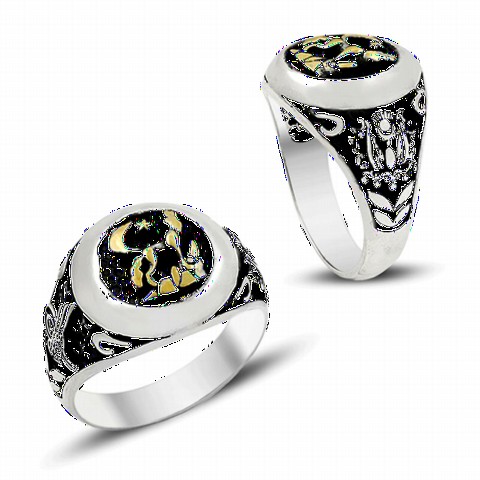 Animal Rings - Bozkurt Motif Ottoman Patterned Silver Men's Ring 100349062 - Turkey