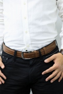 Belt - Guard Tobacco Stitched Classic Leather Men's Belt - 3,5 Cm 100345956 - Turkey