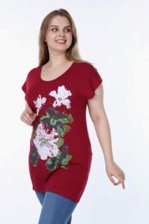 Plus Size - تونیک گل آلبالوی زنانه 100276599 - Turkey