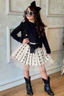 Girl Clothing - Boy's Back Bow Blazer Jacket and Floral Embroidered White Skirt Suit 100328485 - Turkey