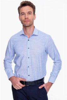 Shirt - Men Ice Blue 100% Cotton Saldera Regular Fit Comfy Cut Striped Solid Collar Short Sleeve Shirt 100352612 - Turkey