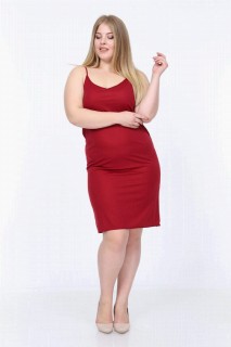 Evening Dress - Large Size Strap V-Neck Underwear Dress Claret Red 100276349 - Turkey