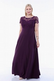 Evening Cloths - Plus Size Long Evening Dress with Lace 100276198 - Turkey