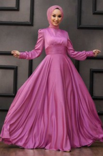 Woman Clothing - Dusty Rose Hijab Evening Dress 100336493 - Turkey
