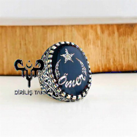 Ring with Name - Personalized Silver Crescent and Star Ring With Word-i Tawhid Written 100348227 - Turkey