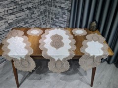 Living room Table Set - Aygun Velvet Cord 5 Piece Living Room Set Cream Cappucino 100331203 - Turkey