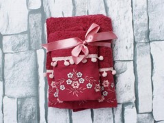 Dowry box - Dowry Land Chela Embroidered 2 Pcs Towel Set Fuchsia 100330192 - Turkey