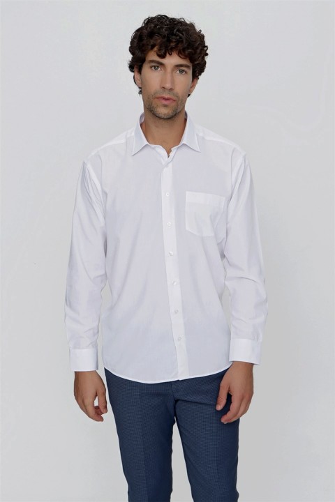 Men's White Basic Regular Fit Comfy Cut Shirt with Pocket 100351038