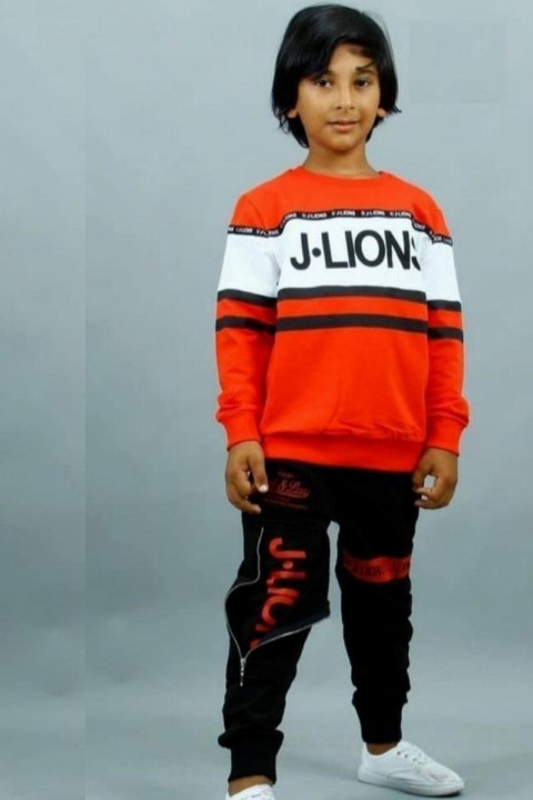 Boy Clothing - بدلة رياضية ولادي مخططة وسحاب مفصل باللون الأحمر 100326899 - Turkey