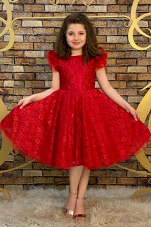 Evening Dress - Girl's Flower Embroidered Skirt Fluffy Tulle Red Evening Dress 100328411 - Turkey