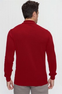 Men's Red Dynamic Fit Comfortable Cut Basic Half Turtleneck Knitwear Sweater 100345140