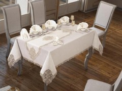 Rectangle Table Cover - بودرة مفرش طاولة بطبعات مستطيلة من نيلوفر كريمي 100330020 - Turkey