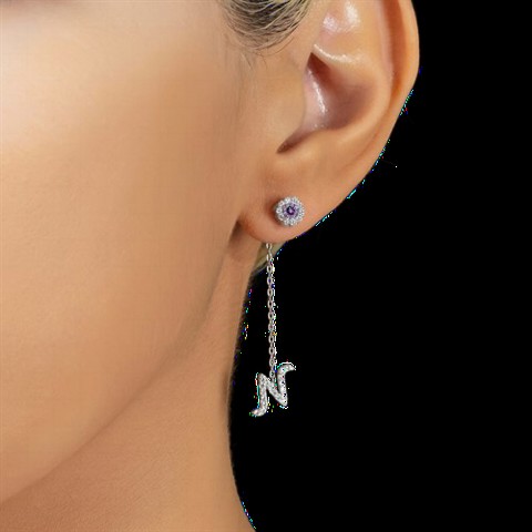 Earrings - Round Cut Silver Earrings with June Birthstone 100350188 - Turkey
