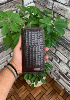 Handbags - Guard Brown Croco Printed Zipper Portfolio Wallet 100346174 - Turkey