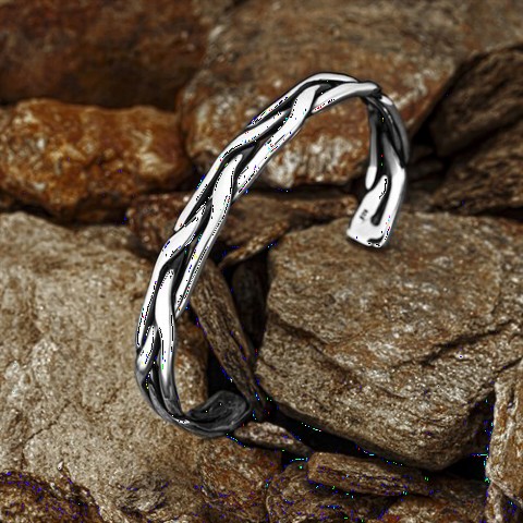 Knitted Pattern Men's Silver Bracelet 100349726