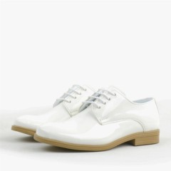 White Pattent Laced Oxford Kids Scholl Shoes 100352430