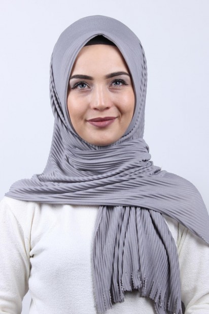 All occasions - Pleated Hijab Shawl Gray 100282909 - Turkey