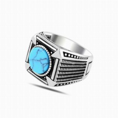 Turquoise Stone Claw Silver Ring 100347857