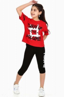 Outwear - Girl's Turn Up Red Tights Set 100326775 - Turkey