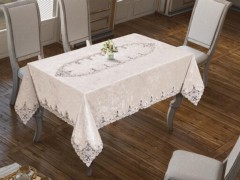 Rectangle Table Cover - Nappe Imperméable Velours Angelina Guipure Française Crème 100329326 - Turkey