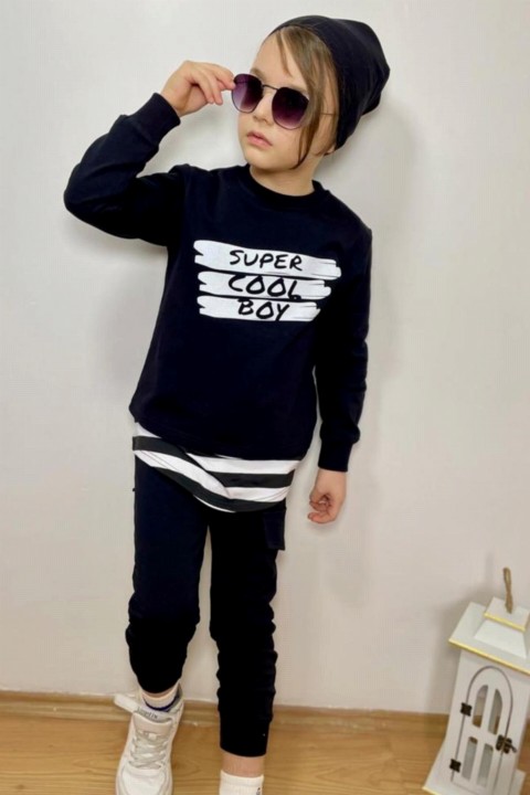 Boy Clothing - Boy's Cool Boy Printed Line Detail Beret Survêtement Noir 100327121 - Turkey